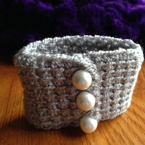 Silver Pearl Crochet Cuff Bracelet Arm Band Tunisian Crochet image 2
