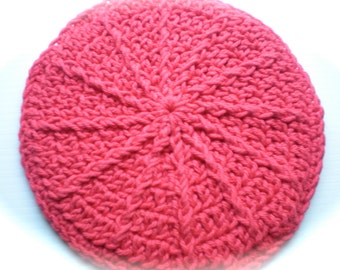 Red Round Cotton Crochet Pot Holder Double Thickness