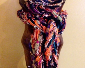 Skinny Fashion Rope Belt Scarf made with 12 different Fibers in Brown, Orange, Glitter 8 Foot Long