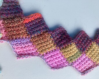 Crochet Entrelac Scarf Red Pink Gold Purple Tunisian Crochet