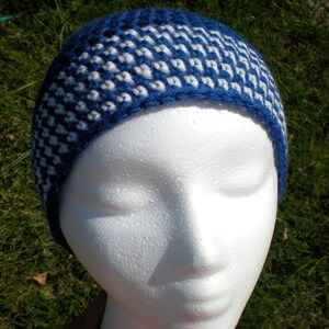 Blue and White Unisex Adult Hat Beanie Crochet Superwash Wool Men Teens image 4