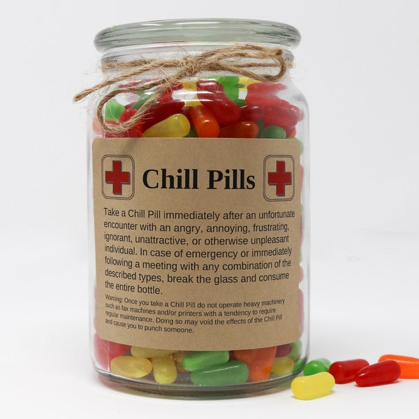 Chill Pill Gifts for Office, Co-Workers, Professionals, Funny Kraft Paper Labels, Stickers, Labels for Jars