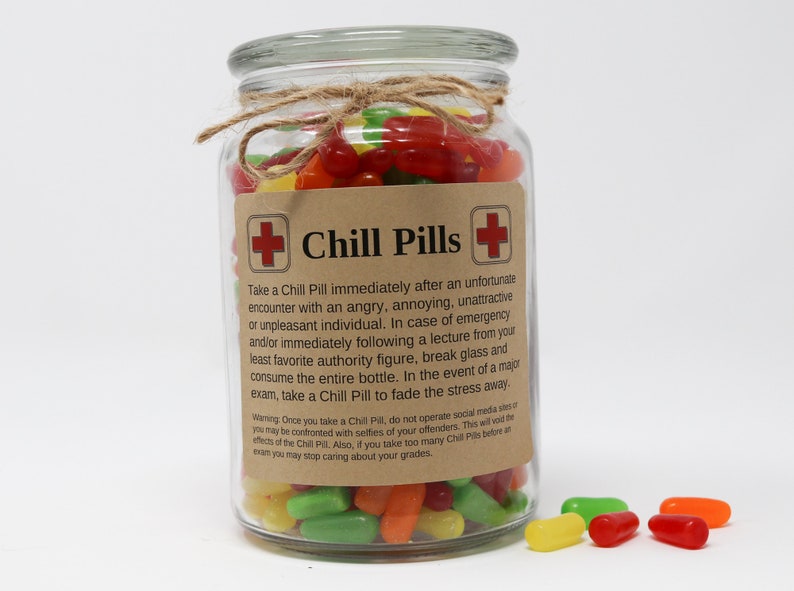 Personalized Chill Pill Gifts, Pick a Theme, Funny Kraft Paper Labels, Stickers, Labels for Jars Student Edition
