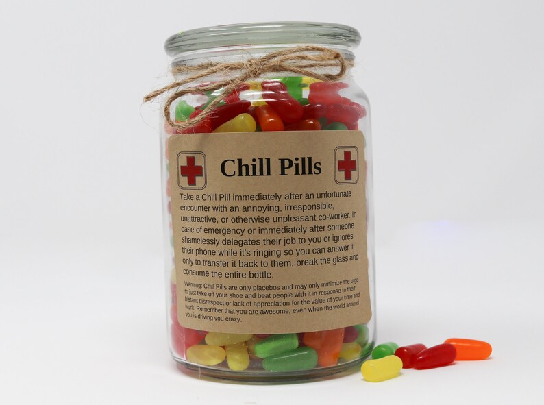 Personalized Chill Pill Gifts, Pick a Theme, Funny Kraft Paper Labels, Stickers, Labels for Jars Office Admin