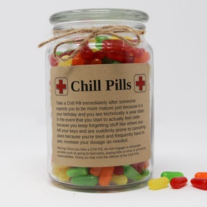 Personalized Chill Pill Gifts, Pick a Theme, Funny Kraft Paper Labels, Stickers, Labels for Jars Birthday