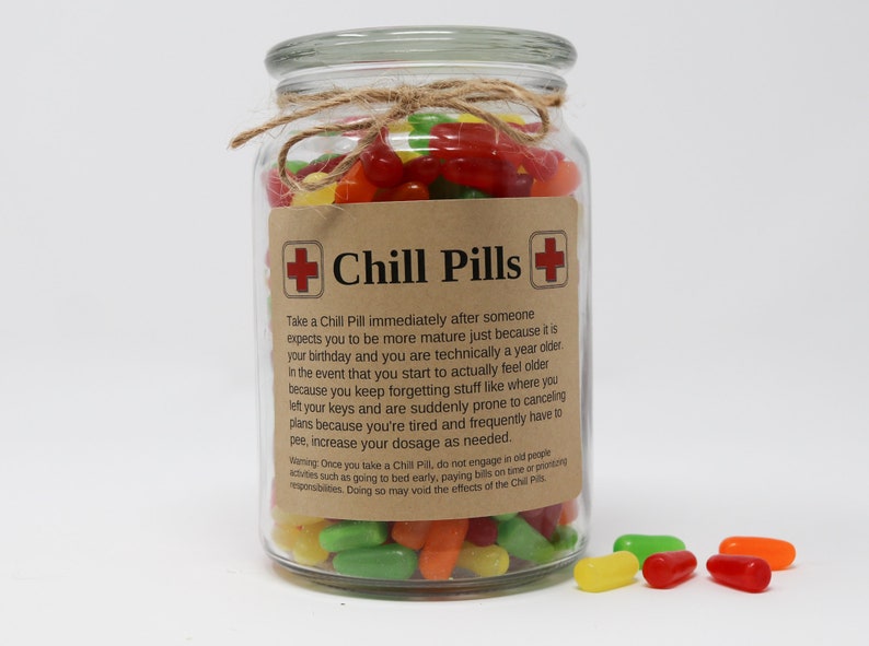 Personalized Chill Pill Gifts, Pick a Theme, Funny Kraft Paper Labels, Stickers, Labels for Jars Birthday