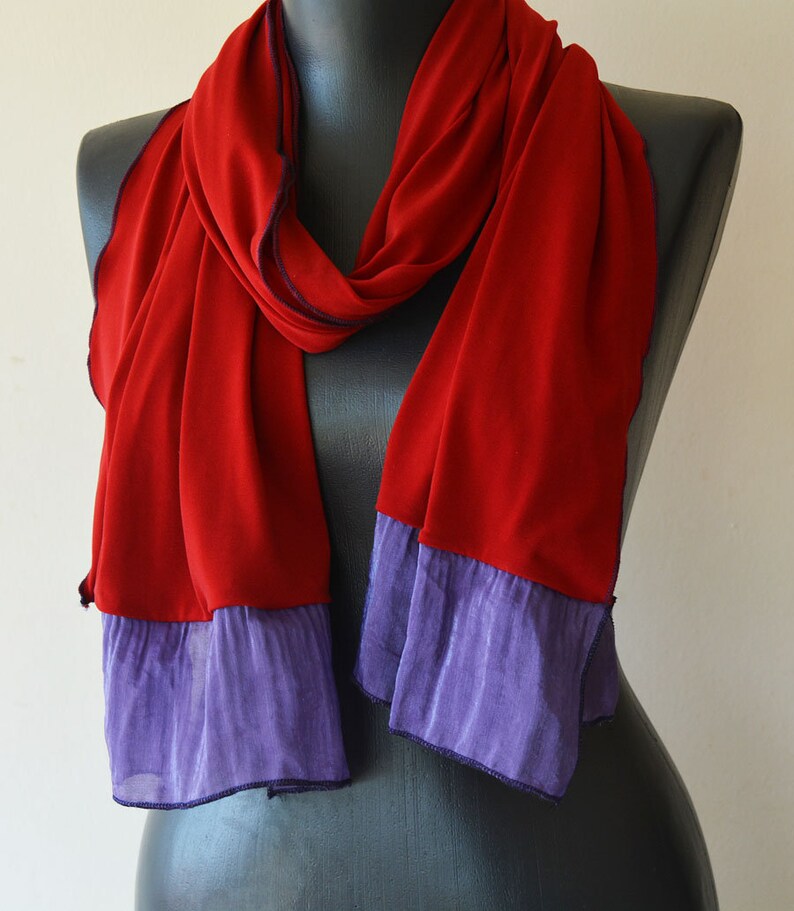 Red Rectangular Neck Scarf Long Scarf for Women Elastic Etsy