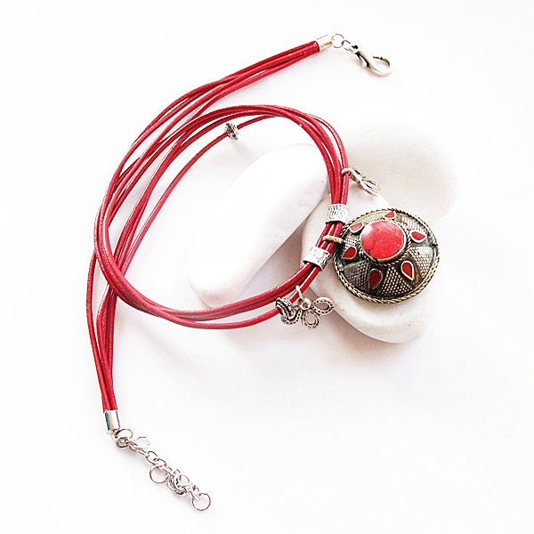 authentic ethnic Afghan silver red coral necklace unique handmade easter wedding