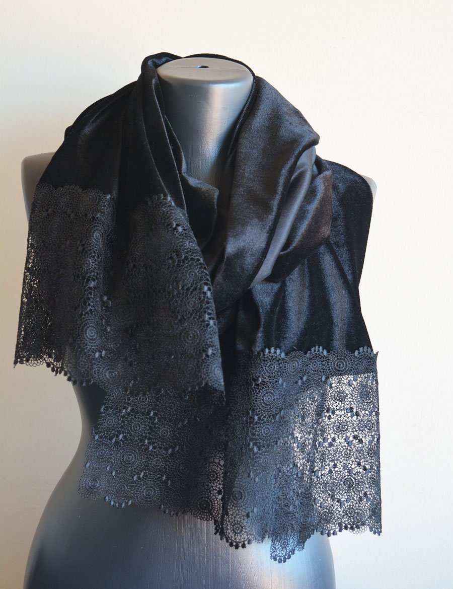 Velvet Shawl and Wrap Black Velvet and Lace Shawl Velvet Etsy