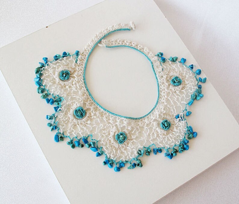 Lace Collar Necklace Lace Jewelry Blue Flowers Romantic Etsy