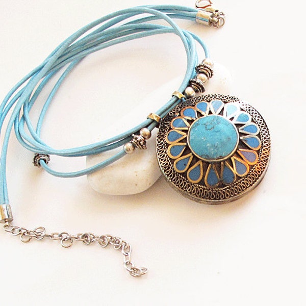 Ethnic Afghan  Necklace- turquoise blue turkish jewelry  -Bip tribal necklace-Ethnic chunky necklace