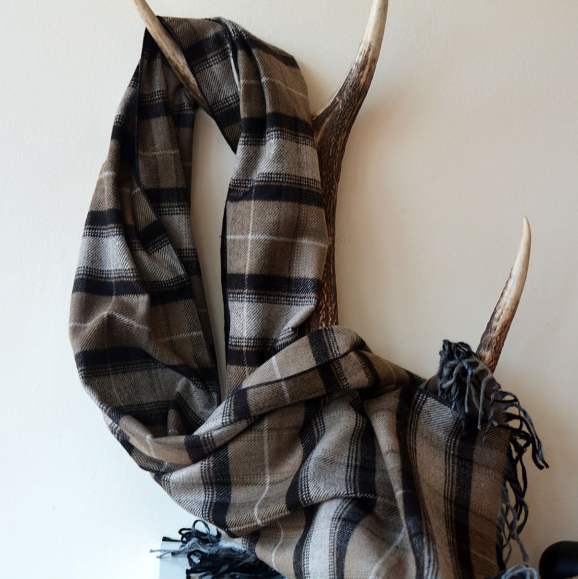 Winter Men Scarf, Wool Blanket Scarf, Plaid Oversize Travel Shawl ...