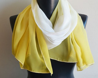 Yellow Silk Scarf, Rectangular Neck Scarf, For Women, Long Scarf, Scarf Shawl, Scarf Wrap, Birthday Gift, Unique Gift, For Mom, Gift for Her
