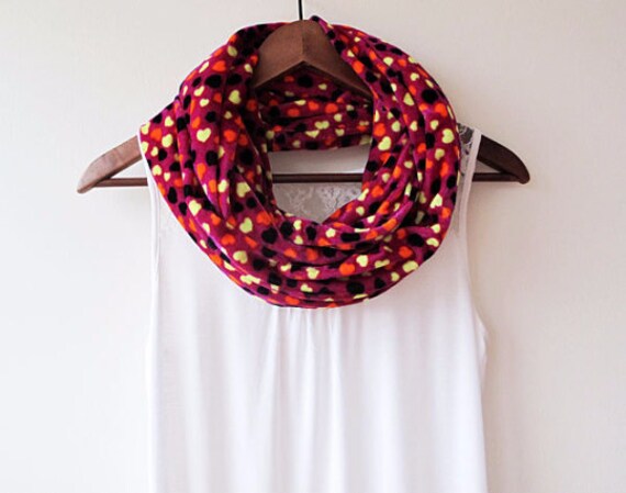 Scarves for Women, Heart Print Velvet Scarves, Winter Infinity