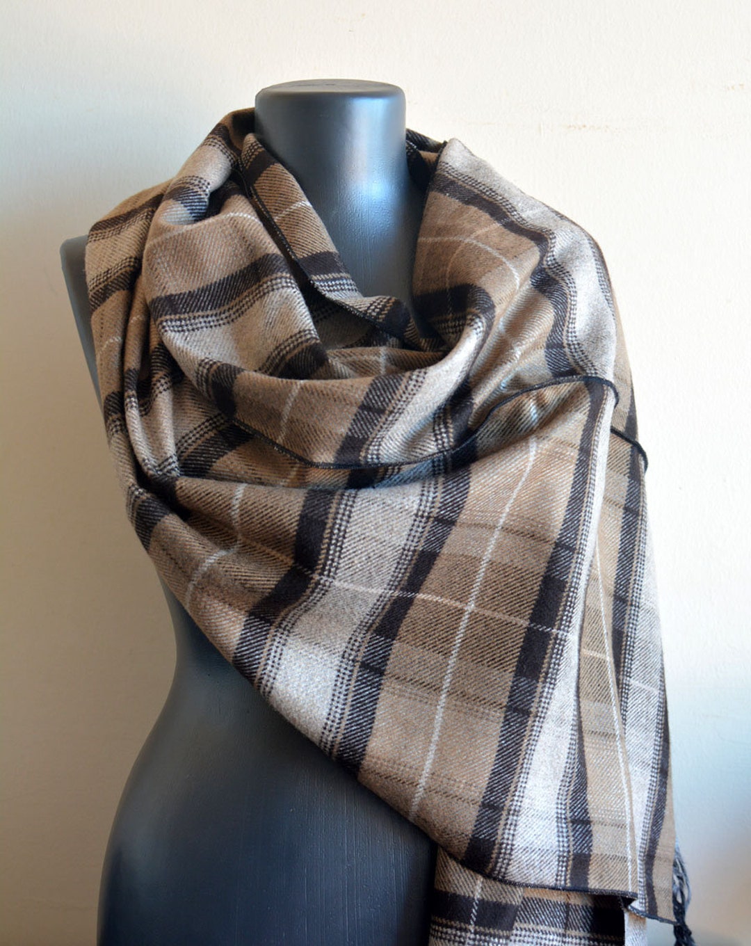 Winter Men Scarf, Wool Blanket Scarf, Plaid Oversize Travel Shawl ...
