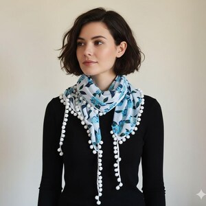 Blaue Blumen Muster Rechteckiger Schal