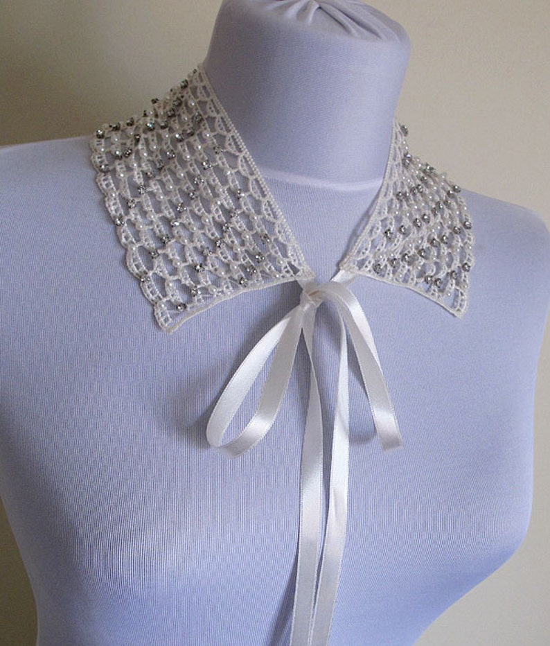 Lace Collar Necklace, İvory, Rhinestone, Pearl, Lace Collar, Peter Pan