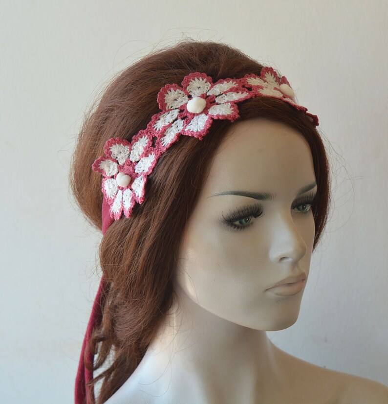 Crochet Headband for Women Pink and White Winter Headband - Etsy