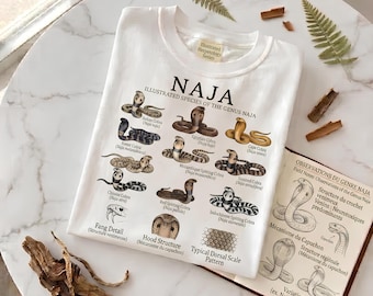 Naja Cobras T-Shirt | Illustrated Species of the Genus Naja | Snake Gift for Reptile & Herp Lovers