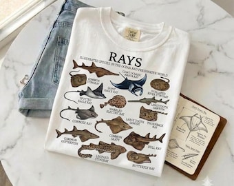 Rays of the World T-Shirt | Illustrated Species Chart Tee | Marine Life Gift for Ocean & Shark Lovers