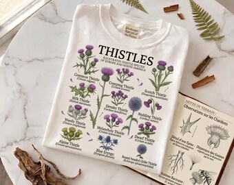 Thistles T-Shirt | Illustrated Botanical Species Chart Tee | Wildflower Gift for Nature & Garden Lovers