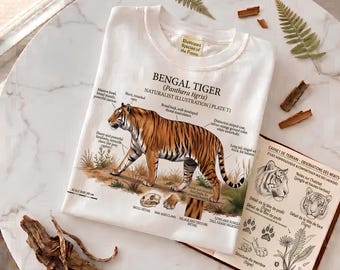 Bengal Tiger Anatomy T-Shirt | Panthera Tigris Natural History Illustration | Wildlife Gift for Nature Lovers