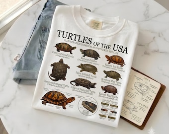 Turtles of the USA T-Shirt | Naturalist Illustration Species Chart | Reptile & Herpetology Gift