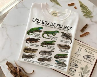 Maglietta "Lucertole di Francia" | Illustrazione di una specie di rettile | Regalo per appassionati di natura ed erpetologia