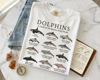Dolphins of the World T-Shirt | Illustrated Species Chart Tee | Marine Biology Gift for Ocean Lovers