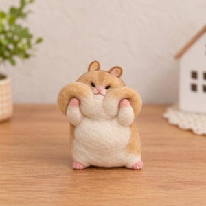 ニードルフェルト製ハムスターの置物、ウールフェルト製動物、デスクペット、手作りギフト