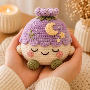 Patrón de flor de amigurumi en PDF / Peluche de ganchillo de flor de luna lavanda / Juguete celestial kawaii / Ideal para principiantes / Descarga instantánea