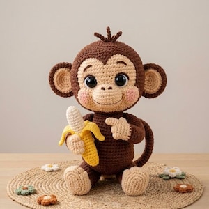 Crochet Monkey Amigurumi Pattern PDF | Monkey with Removable Banana Stuffed Animal Tutorial | Easy Amigurumi Pattern for Beginners | Digital