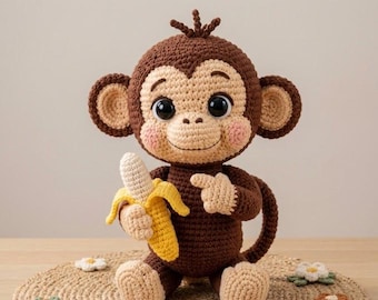 Crochet Monkey Amigurumi Pattern PDF | Monkey with Removable Banana Stuffed Animal Tutorial | Easy Amigurumi Pattern for Beginners | Digital