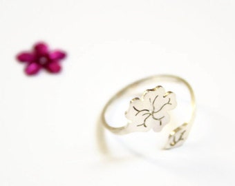 Hibiscus flower ring sterling silver, polished finish