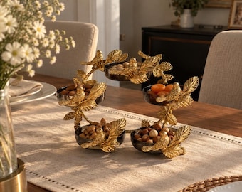 Ciotola dorata, set di ciotole, set di ciotole dorate con uccellino, set di 5 ciotole per snack, ciotola per caramelle e frutta secca, centrotavola decorativo, regalo per l'inaugurazione della casa