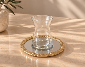 Set di piattini da tè dorati, sottobicchiere da tè turco, portabicchiere da tè in acciaio inossidabile, sottobicchiere intrecciato dorato, set per servire il tè turco