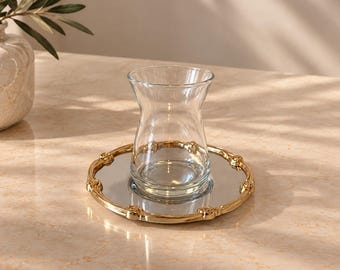 Set di piattini da tè dorati, sottobicchiere da tè turco, portabicchiere da tè in acciaio inossidabile, sottobicchiere dorato con decorazioni floreali, set per servire il tè turco