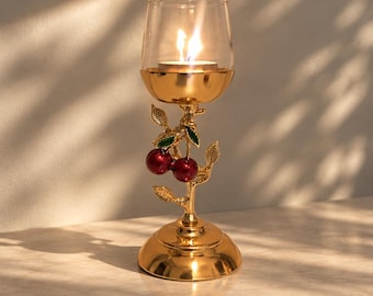Candela, Portacandele, Portacandele a ciliegia dorata, Portacandele decorativo per lumini, Arredamento di lusso per la casa, Portacandele da tavolo da pranzo