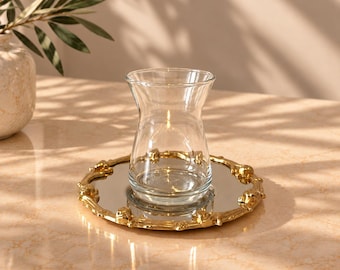 Vassoio da portata dorato, piccolo vassoio decorativo per tè e caffè, vassoio decorato in acciaio inossidabile, elegante decorazione per la tavola, regalo per l'inaugurazione della casa