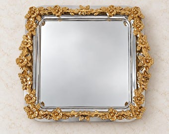Vassoio portagioie dorato, vassoio da toeletta, vassoio per profumi, organizer per gioielli, vassoio decorativo dorato, decorazione per camera da letto, regalo per lei