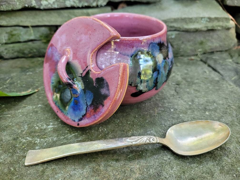 Pottery Sugar Bowls/Jam Jar/Honey Pot (with vintage silver spoon)