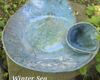 Handmade Ceramic Serving Plate for dumplings, Sushi, Veggies and dip