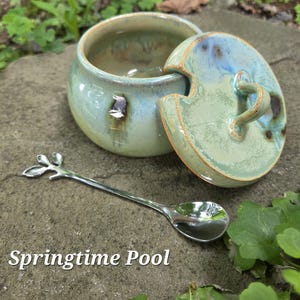 Pottery Sugar Bowl/Jam Jar/Honey Pot (comes with spoon) Springtime Pool