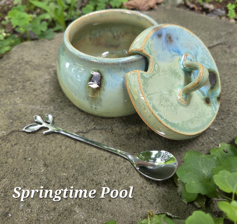 Pottery Sugar Bowl/Jam Jar/Honey Pot (comes with spoon) Springtime Pool
