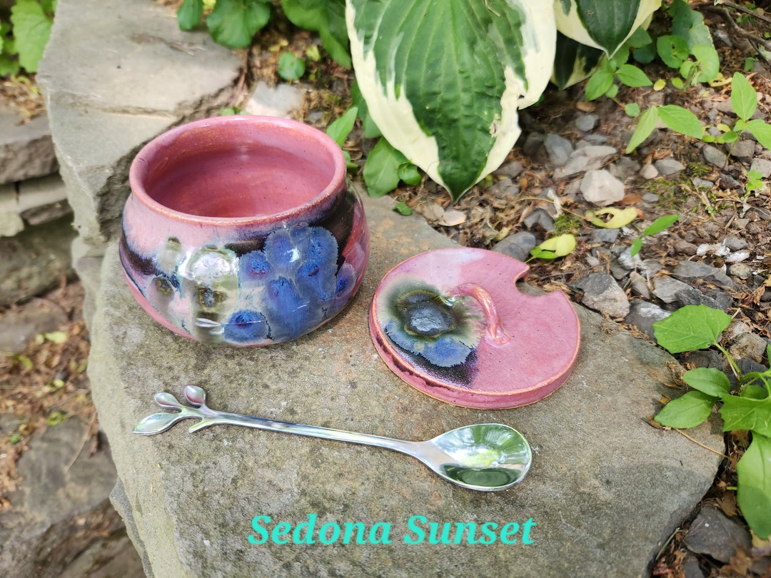 Pottery Sugar Bowl/jam Jar/honey Pot comes With Silver Spoon Etsy