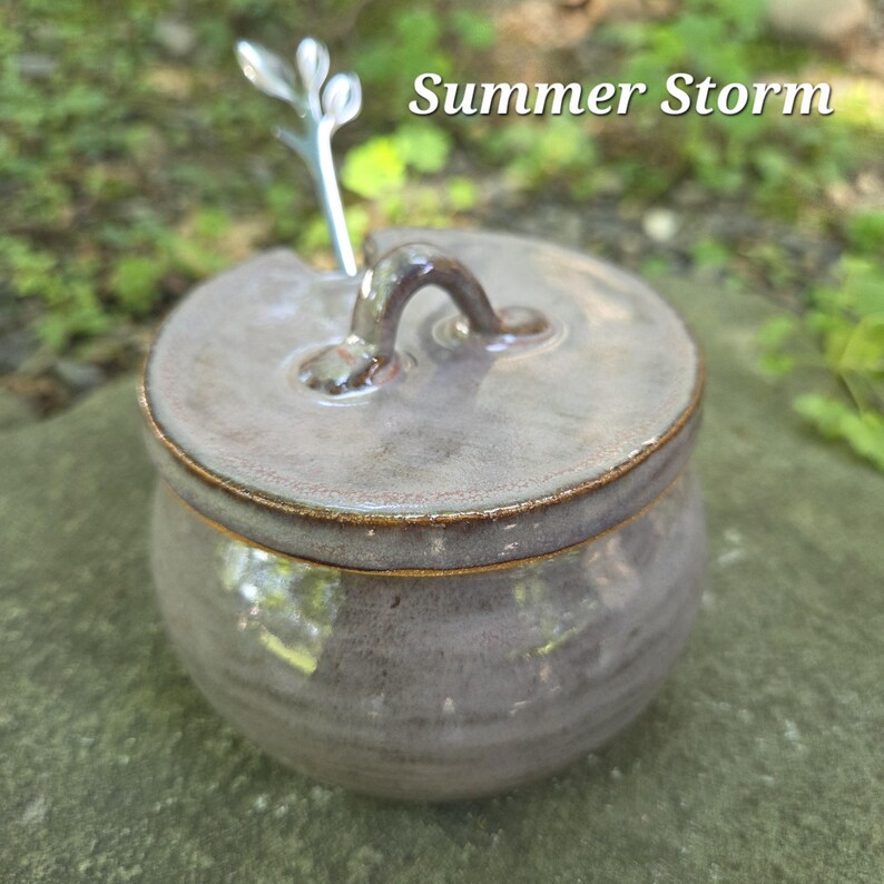Pottery Sugar Bowl/Jam Jar/Honey Pot (comes with spoon) Summer Storm