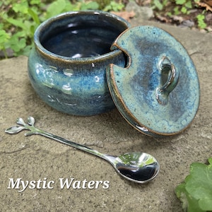 Pottery Sugar Bowl/Jam Jar/Honey Pot (comes with spoon) Mystic Waters