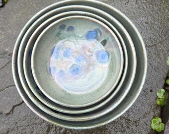 Summer Forest Nesting Bowl Set, Pottery Nesting Bowls (sold as set of 4 bowls)