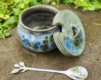 Pottery Sugar Bowl/Jam Jar/Honey Pot (comes with spoon)