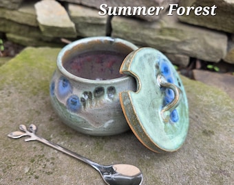 Pottery Sugar Bowl/Jam Jar/Honey Pot (comes with spoon)